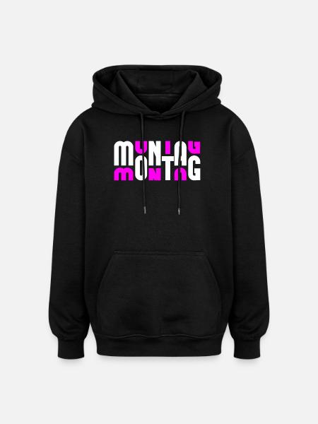 Monday White/Pink - Oversized Unisex Hoodie - black