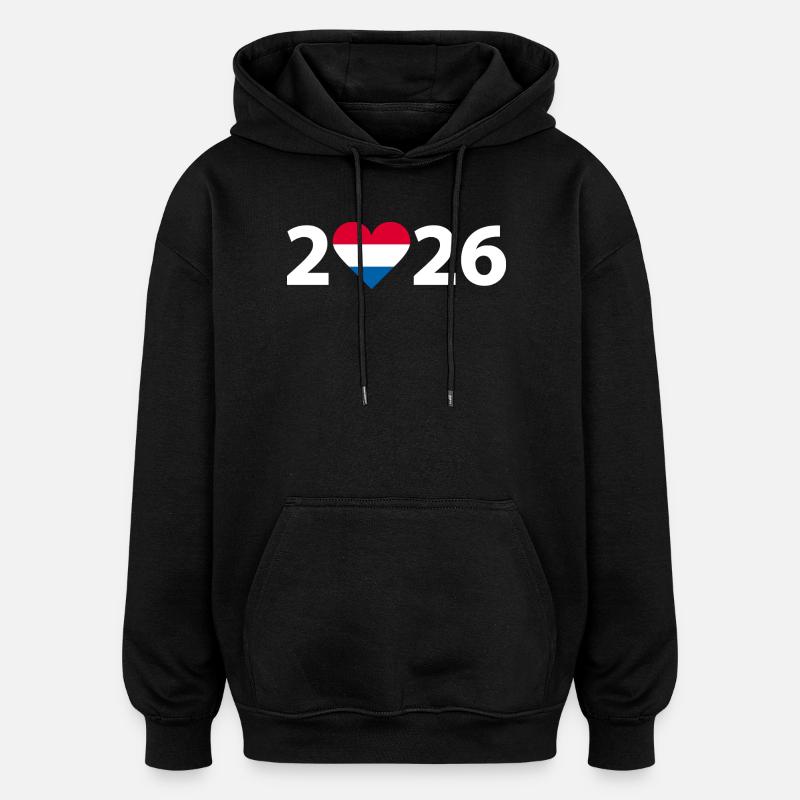 J’aime Pays-Bas 2026, Pays-Bas 2026 - Sweat à capuche oversize unisexe - noir