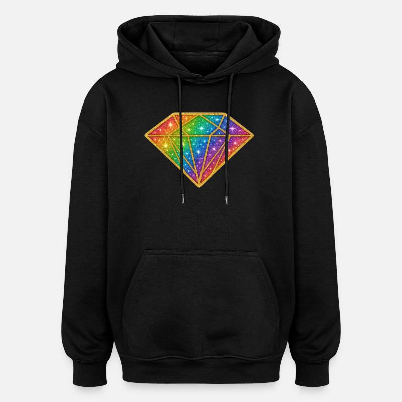 Rainbow Diamond Glitter - Oversized Unisex Hoodie - black