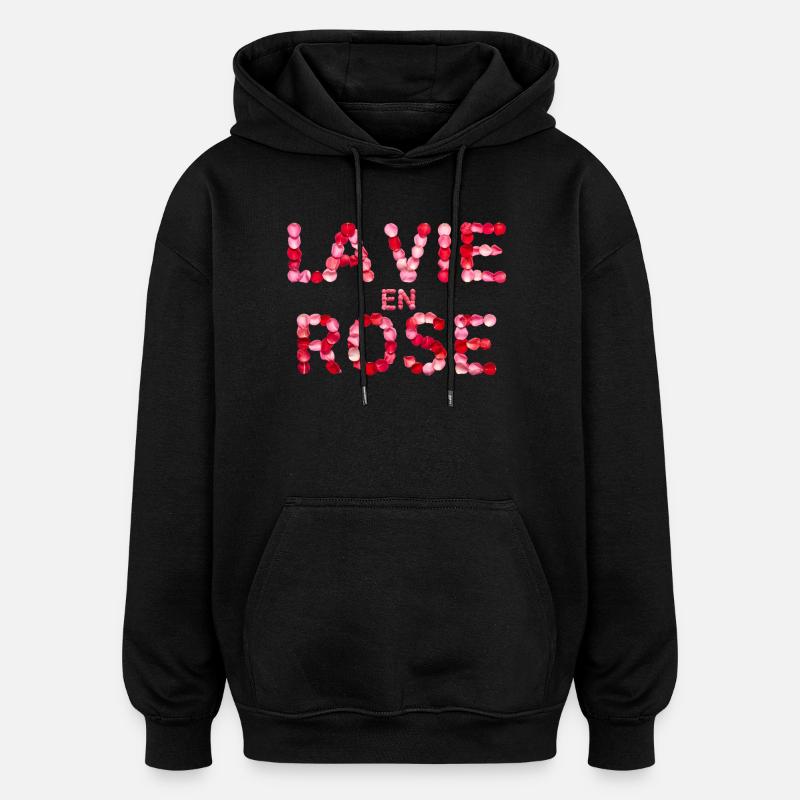 La Vie en Rose - Sweat à capuche oversize unisexe - noir