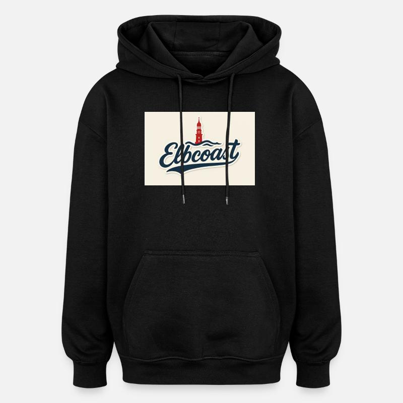 20251020_1804_Elbcoast_Schriftzug_Design_simple - Sweat à capuche oversize unisexe - noir