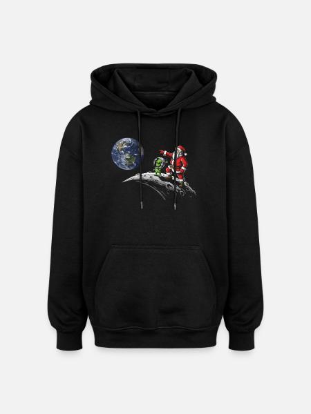 Galactic Christmas Imp on Moon - Oversized Unisex Hoodie - black