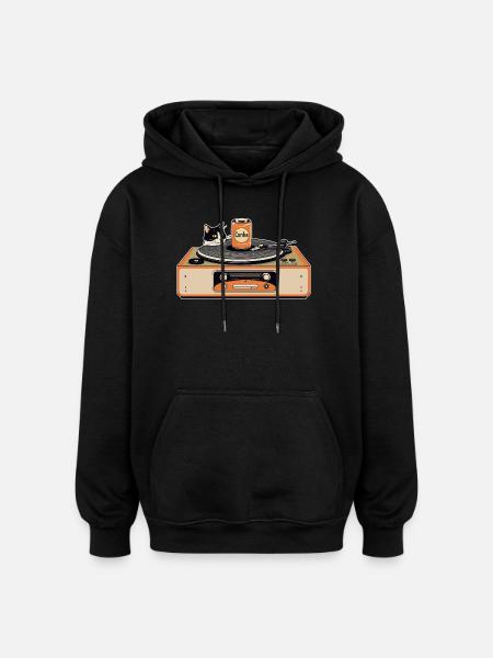 Retro cat at the turntable - Oversized Unisex Hoodie - black