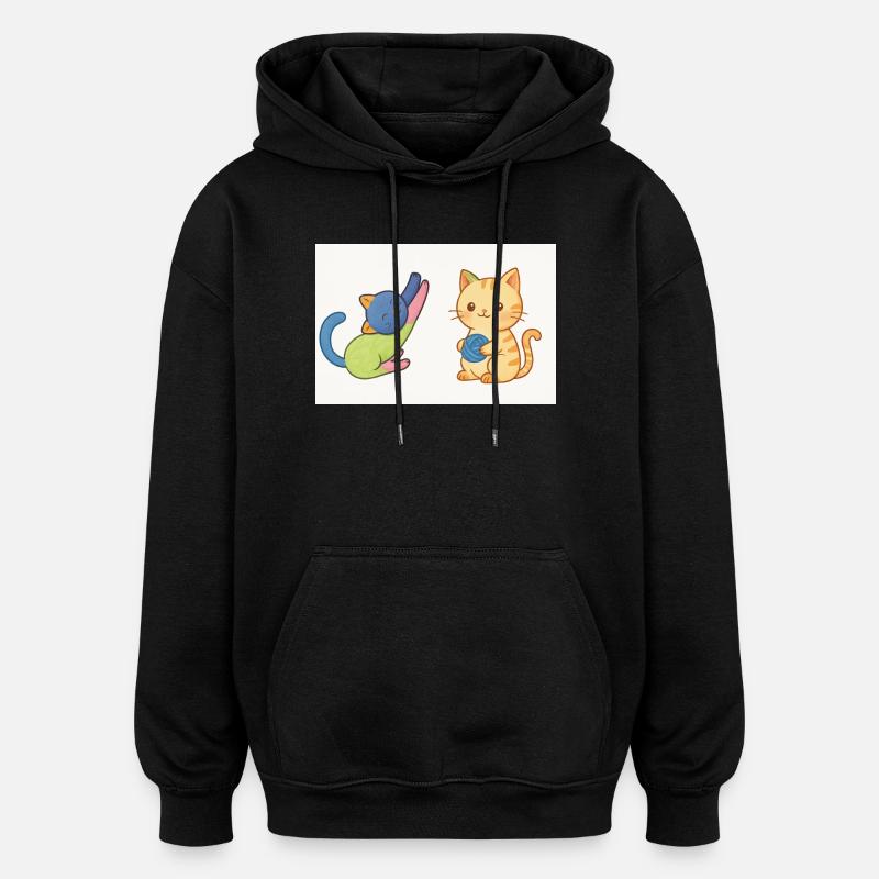 Verspieltes Duo aus Kätzchen und Garn - Oversized Unisex Hoodie - Schwarz