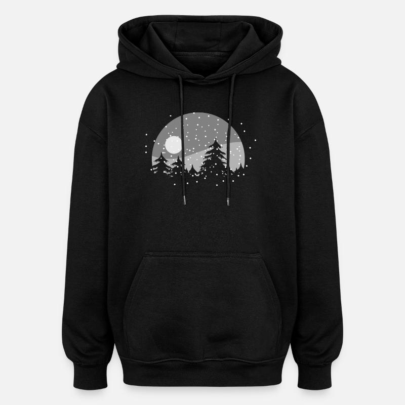Stimmungsvolle Winterlandschaft mit Schneefall - Oversized Unisex Hoodie - Schwarz