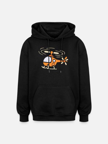 Funny cartoon helicopter in comic style - Oversized Unisex Hoodie - black