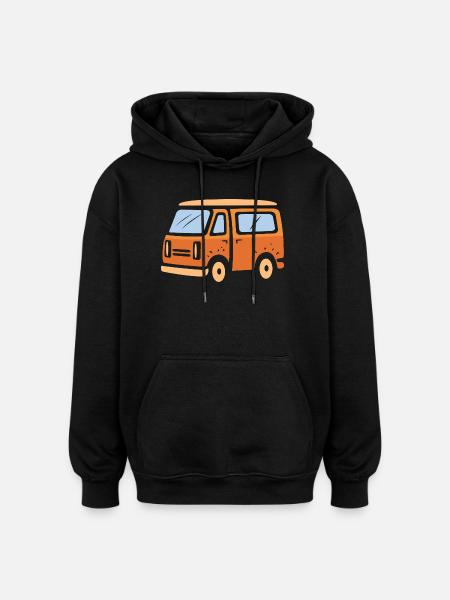 Retro Camper Van Cartoon Illustration - Oversized Unisex Hoodie - black