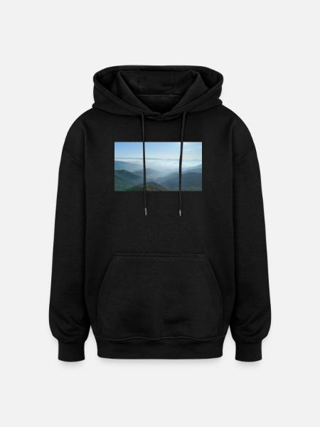 Foggy mountain ranges morning mist - Oversized Unisex Hoodie - black