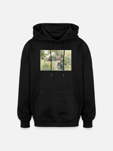 Aquarell-Dampfeisenbahn-Viadukt - Oversized Unisex Hoodie - Schwarz