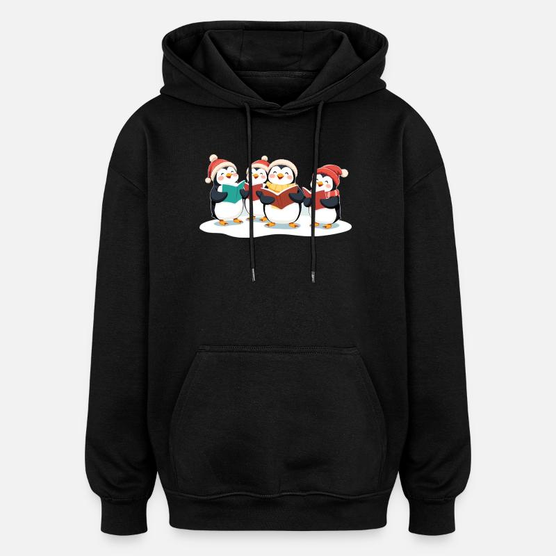 Motif de Noël des manchots chanteurs - Sweat à capuche oversize unisexe - noir