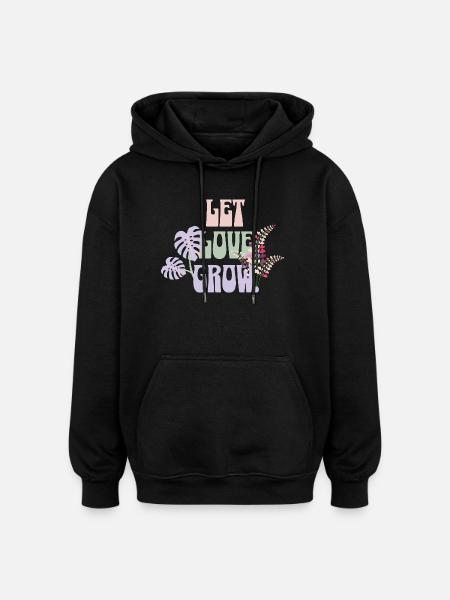 Let Love Grow – Botanical Retro Design - Oversized Unisex Hoodie - black