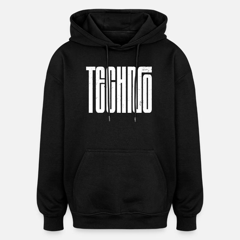 Techno Bold Retro Typografie - Oversized Unisex Hoodie - Schwarz