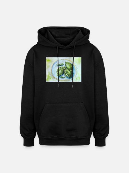 Leuchtend grüne Knödel: Aquarell-Essenskunst - Oversized Unisex Hoodie - Schwarz