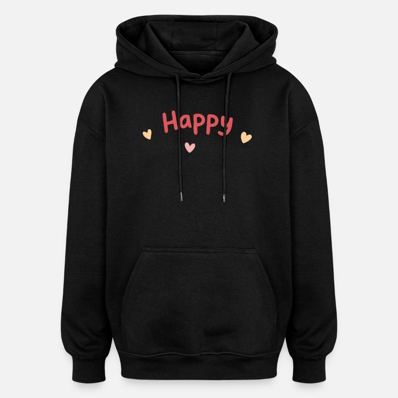 Happy Hearts Typo Print - Sweat à capuche oversize unisexe - noir