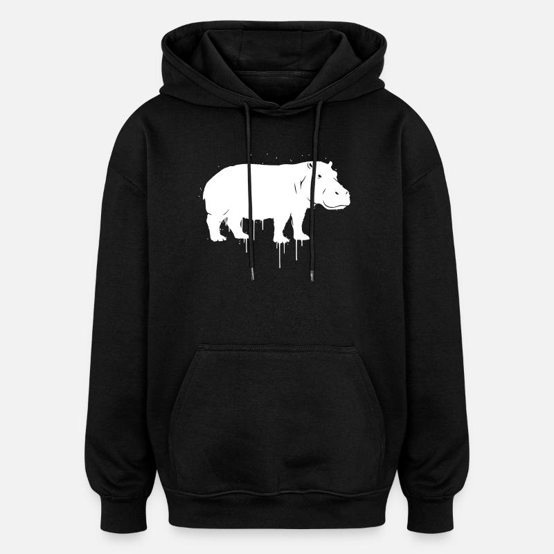 Hippo Graffiti Streetwear Vector - Oversized Unisex Hoodie - black
