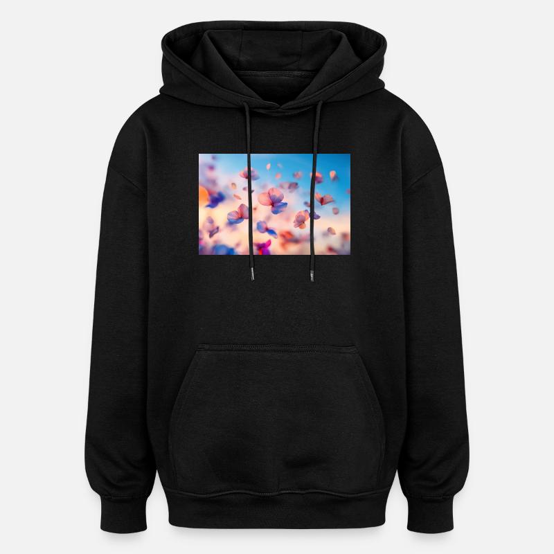 Des fleurs fluides en pastel - Sweat à capuche oversize unisexe - noir