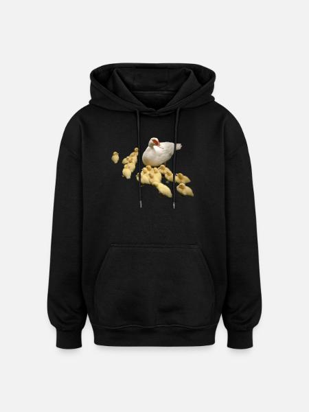 Flugente mit Küken - Oversized Unisex Hoodie - Schwarz
