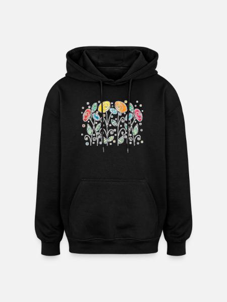 Blumen - Oversized Unisex Hoodie - Schwarz