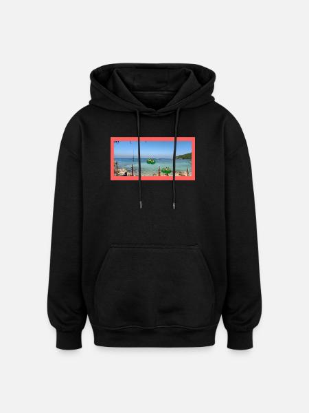 Beach photo with coconut - Oversized Unisex Hoodie - black