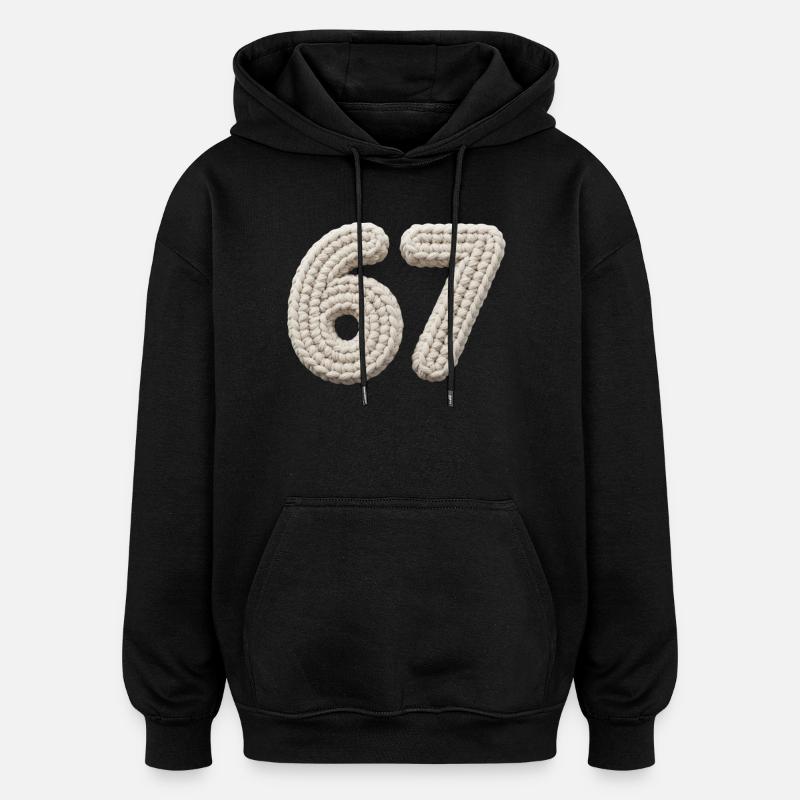67 Memes – Numéro tricoté en beige - Sweat à capuche oversize unisexe - noir