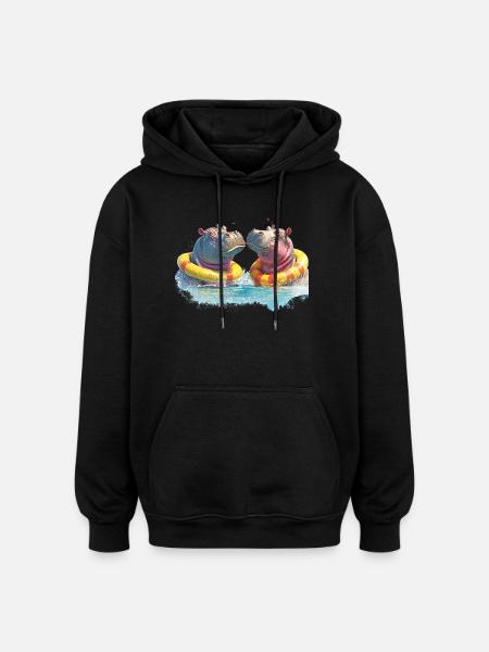 Double Hippo Bathing Fun - Oversized Unisex Hoodie - black