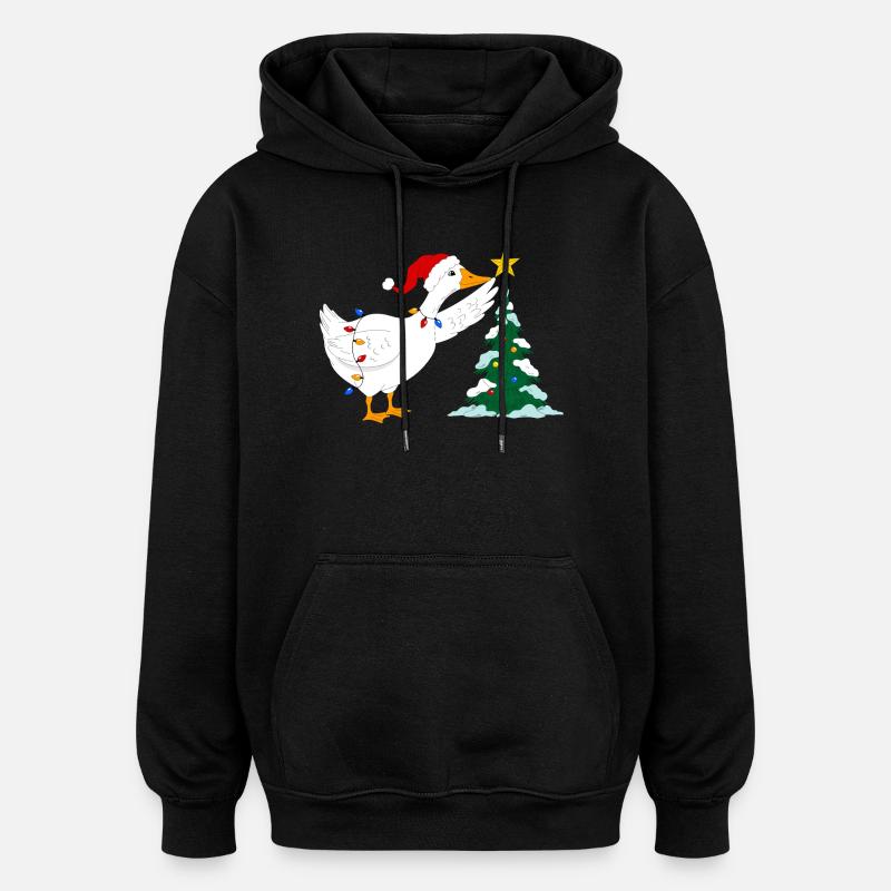 Goose and Christmas tree - Oversized Unisex Hoodie - black