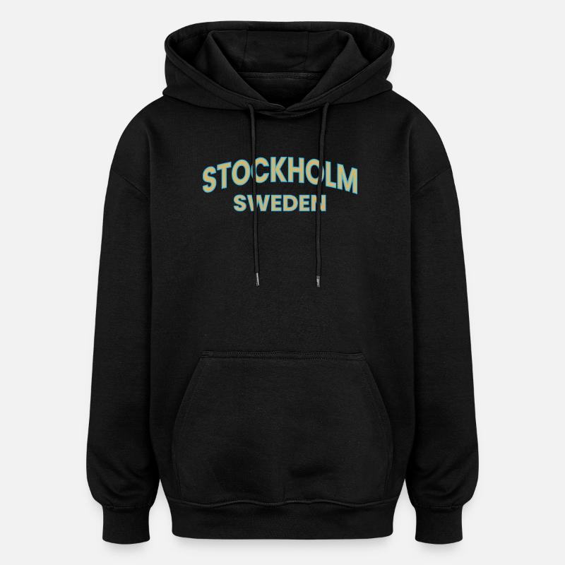 Conception de texte Stockholm – Suède - Sweat à capuche oversize unisexe - noir
