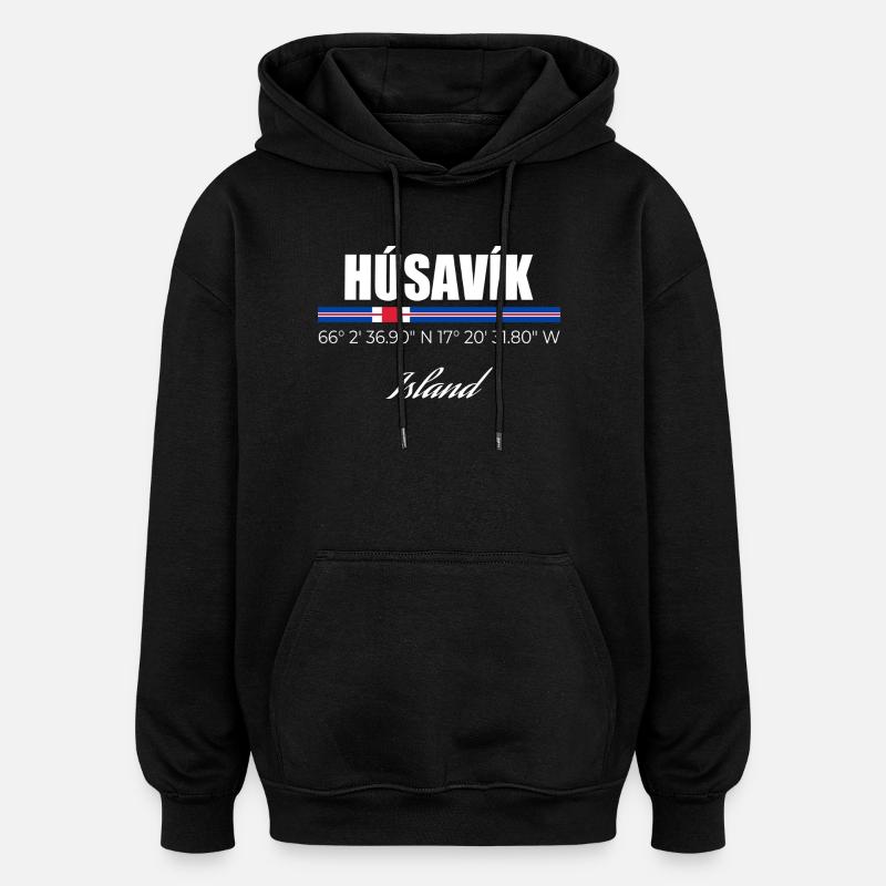 Húsavík - Sweat à capuche oversize unisexe - noir