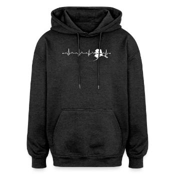 Title: Alaska Heartbeat Map Silhouette Home State  - Oversized Unisex Hoodie - charcoal grey - Front - Noah (186cm)