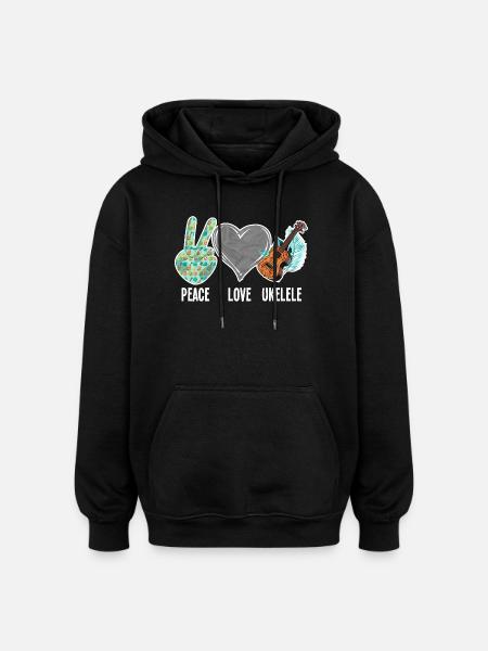 Hawaiian Ukulele Uke Peace Love - Oversized Unisex Hoodie - black