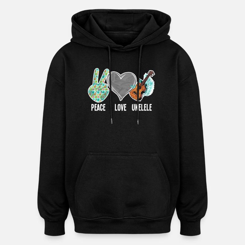 Ukulélé hawaïen ukélé Paix amour - Sweat à capuche oversize unisexe - noir