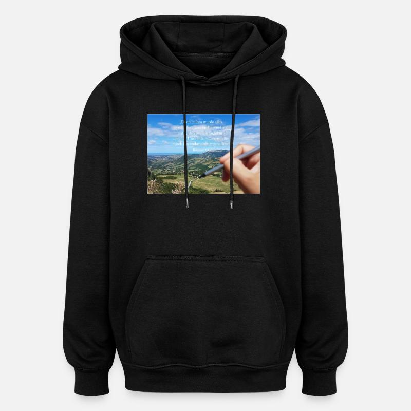 Himmlisches Schöpfungszitat Landschaft - Oversized Unisex Hoodie - Schwarz