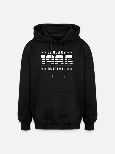 Janvier 1986 Rétrodesign original | Anniversaire - Sweat à capuche oversize unisexe - noir