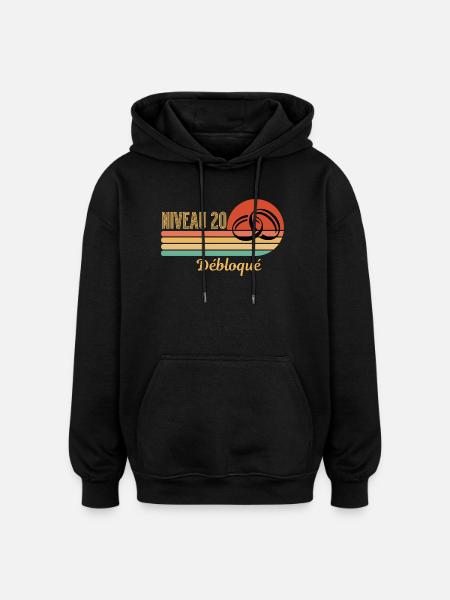 Level 20 Freigeschaltetes Retro-Grafikdesign - Oversized Unisex Hoodie - Schwarz