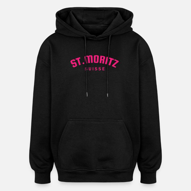 St. Moritz - Suisse - Switzerland - Swiss - Sweat à capuche oversize unisexe - noir