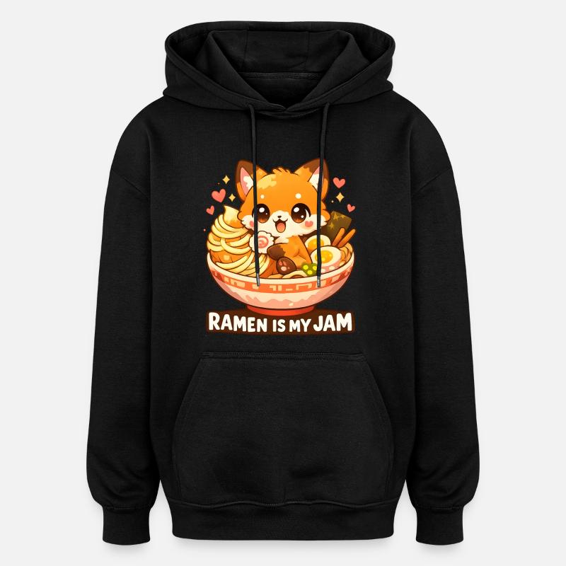 Chat Ramen Kawaii - Sweat à capuche oversize unisexe - noir