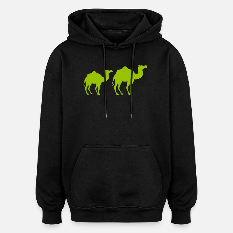 Duo Silhouette Camel Vert Néon - Sweat à capuche oversize unisexe - noir