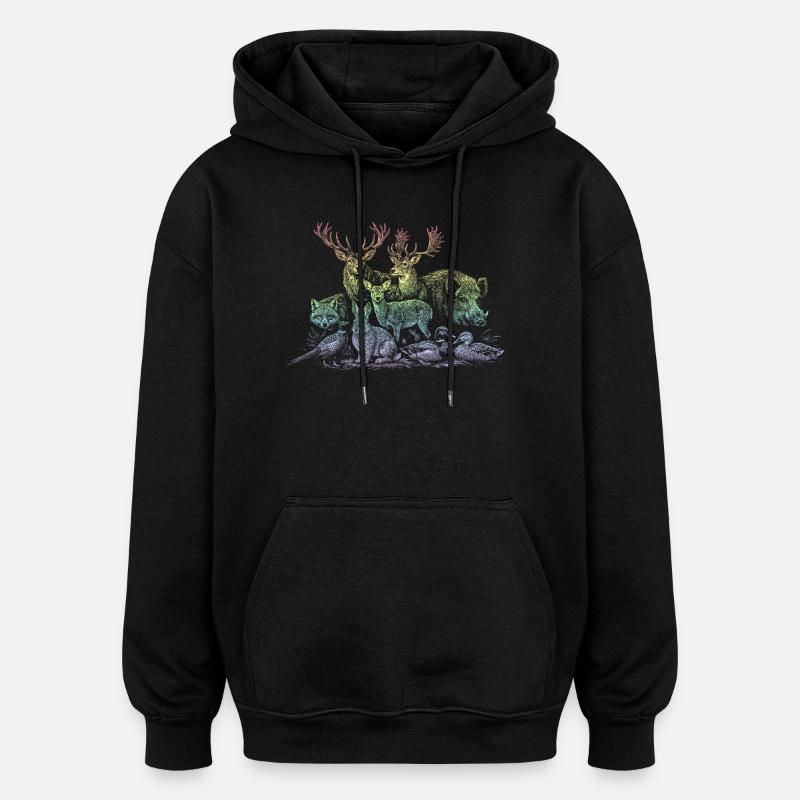 Troupeau de cerfs dans l’arc-en-ciel - Sweat à capuche oversize unisexe - noir