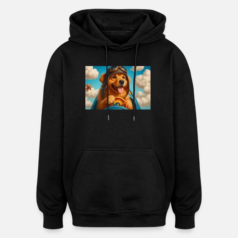Chien pilote en cockpit rétro - Sweat à capuche oversize unisexe - noir