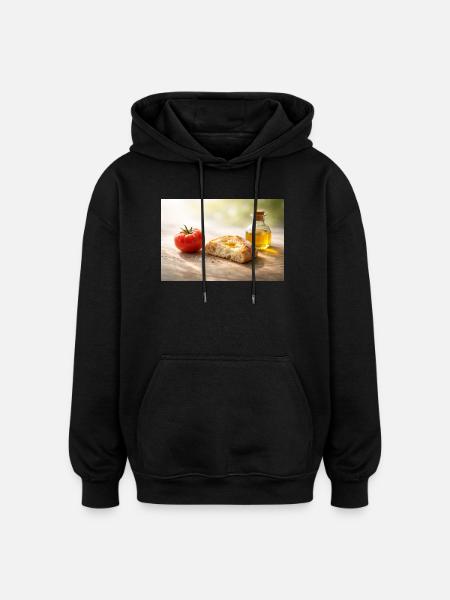 Tomate. Brot. Öl. - Oversized Unisex Hoodie - Schwarz