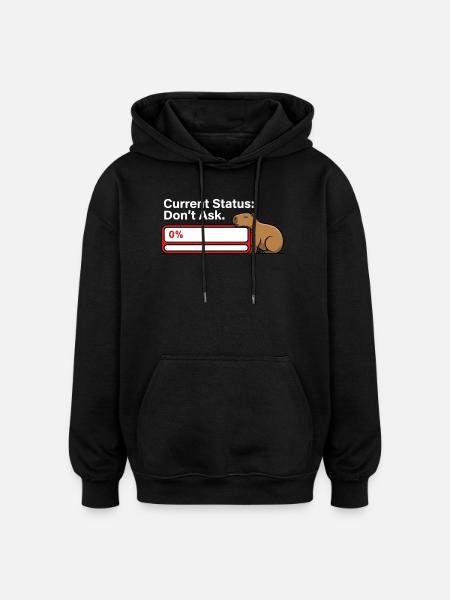 Capybara Tired Battery Empty Humor - Oversized Unisex Hoodie - black