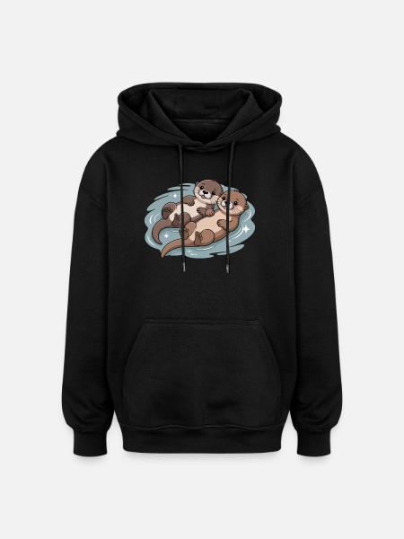 Cute Otter Couple - Oversized Unisex Hoodie - black