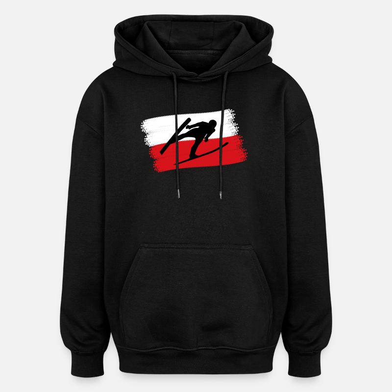 Sauteur à ski Pologne - Sweat à capuche oversize unisexe - noir