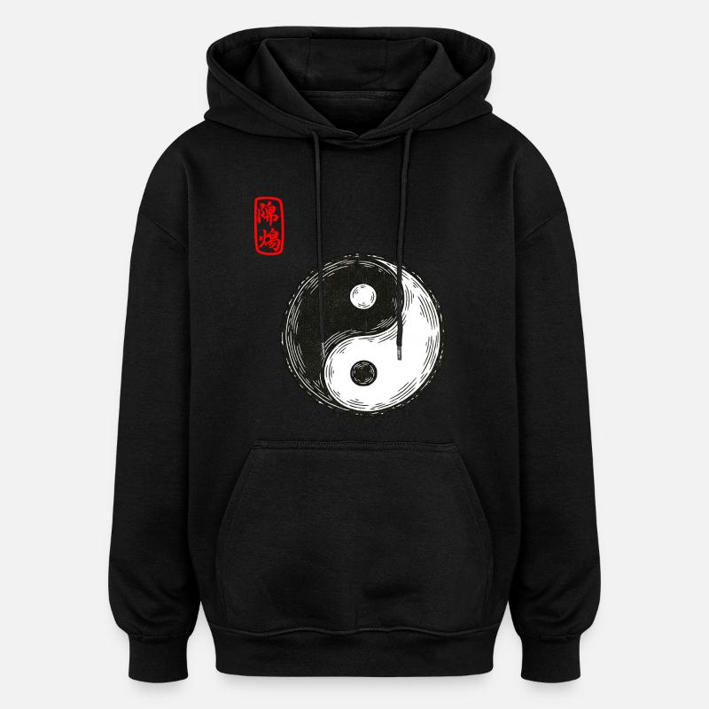 Yin et Yang - Sweat à capuche oversize unisexe - noir