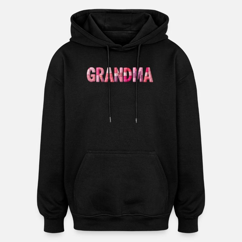 Grandmother Pink Plaid Letters Patchwork - Oversized Unisex Hoodie - black