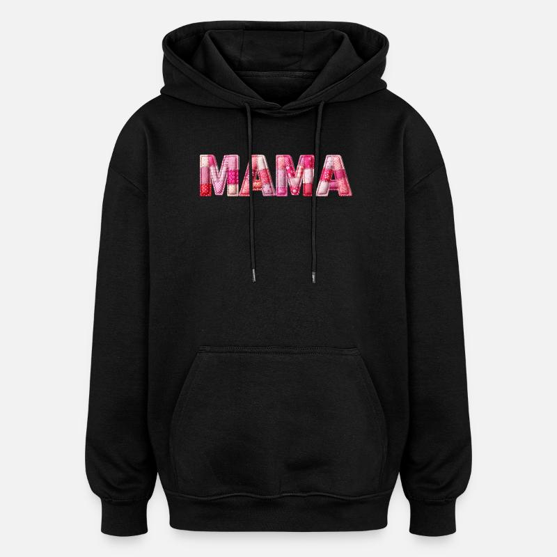 Mom Handmade Patchwork Font - Oversized Unisex Hoodie - black