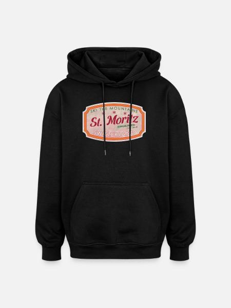 St Moritz Mountain Ski Label - Oversized Unisex Hoodie - black