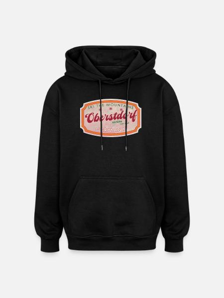 Oberstdorf Bavaria Retro Ski Label - Oversized Unisex Hoodie - black