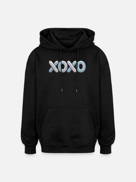 XOXO Patchwork Embroidery - Oversized Unisex Hoodie - black