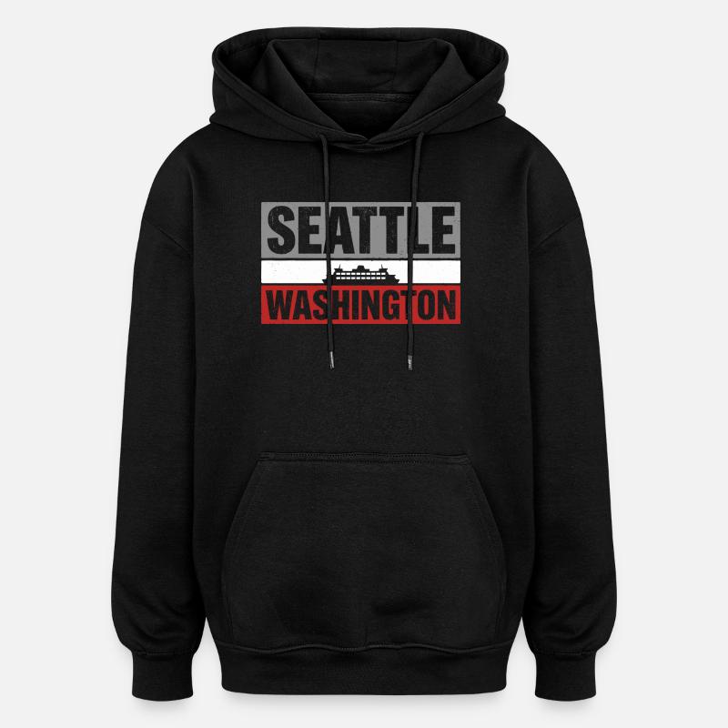 Seattle Washington Ferry Retro-Typografie-Souvenir - Oversized Unisex Hoodie - Schwarz
